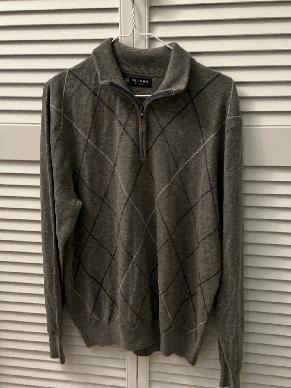 Oxford Mills Men’s Olive Argyle Zip-Neck Sweater
